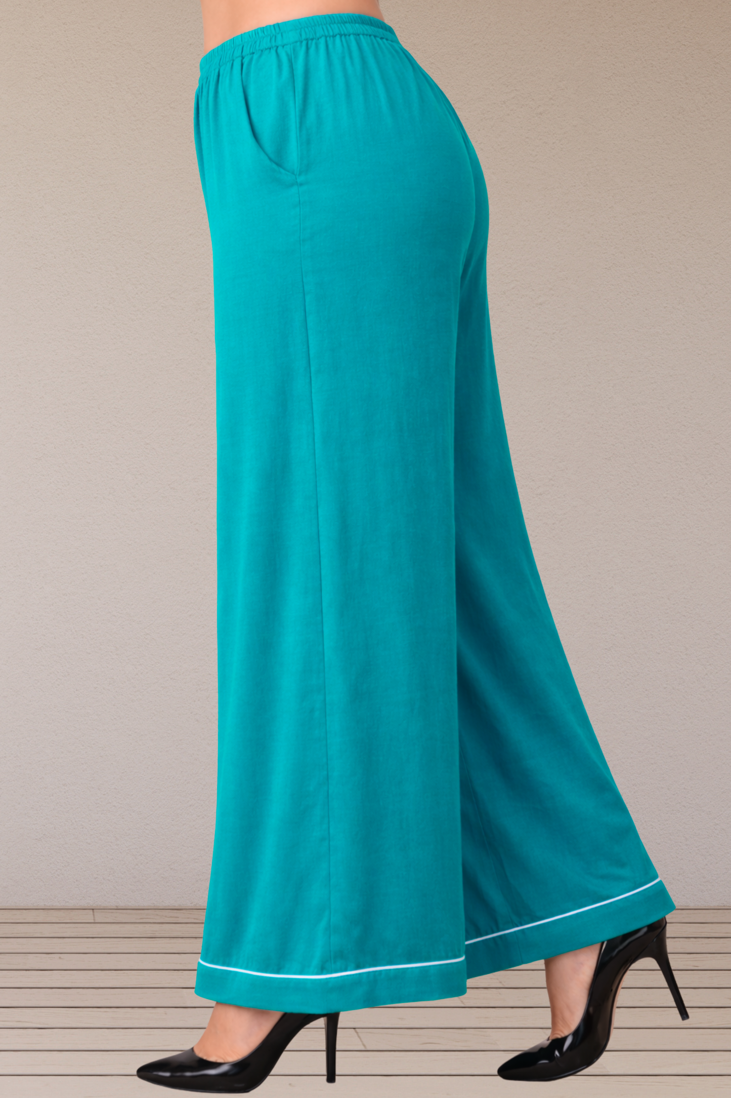 Firozi Detailed Hemline Rayon Palazzo