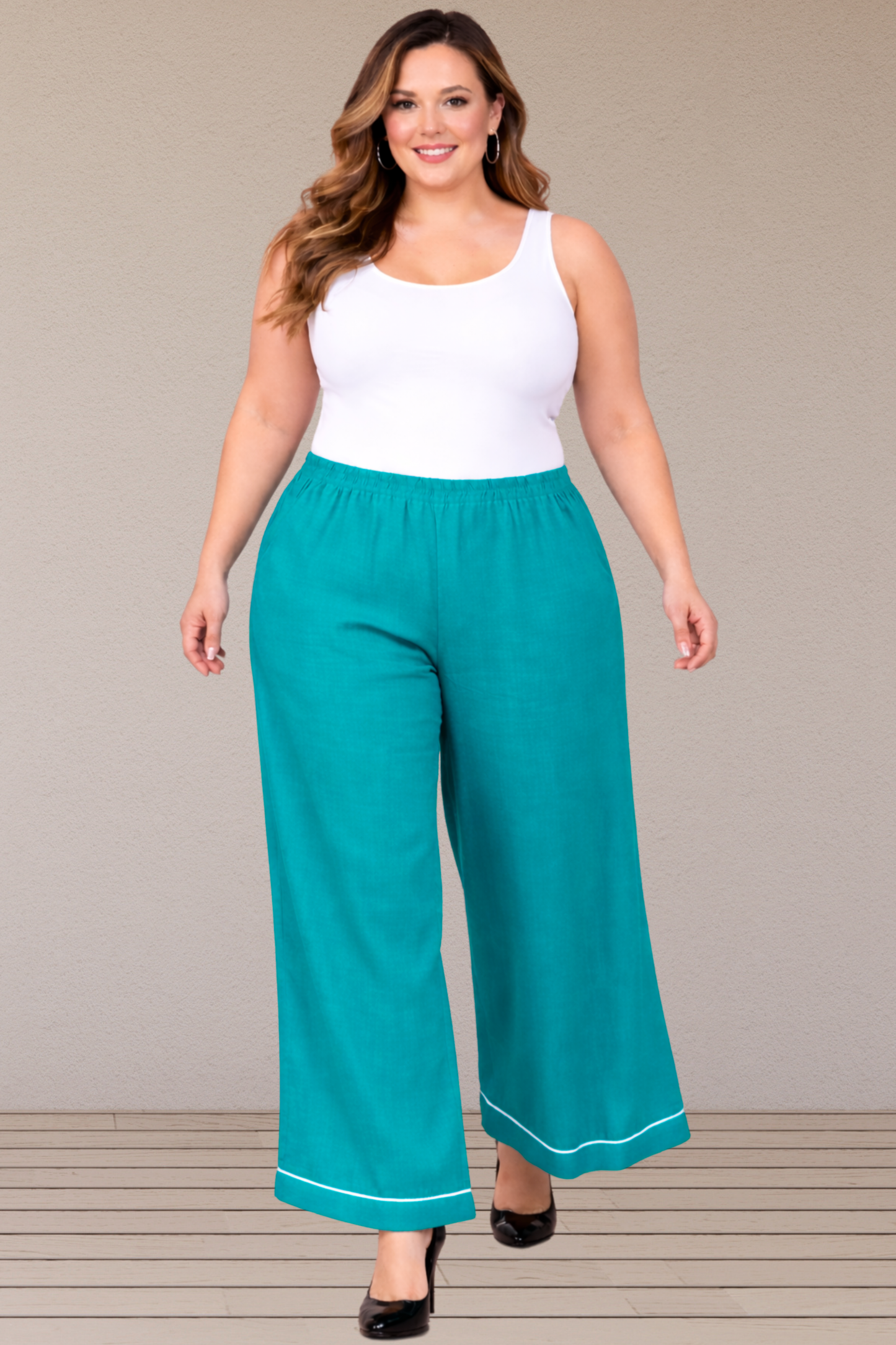 Firozi Detailed Hemline Rayon Palazzo
