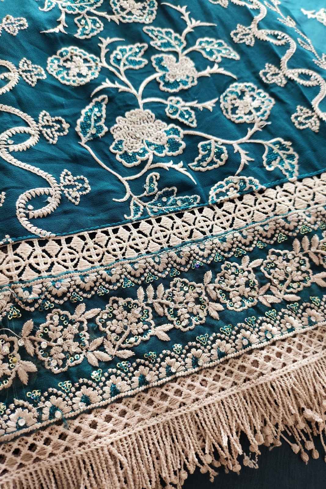 Peacock Blue Zardosi Unstitched Salwar Suit