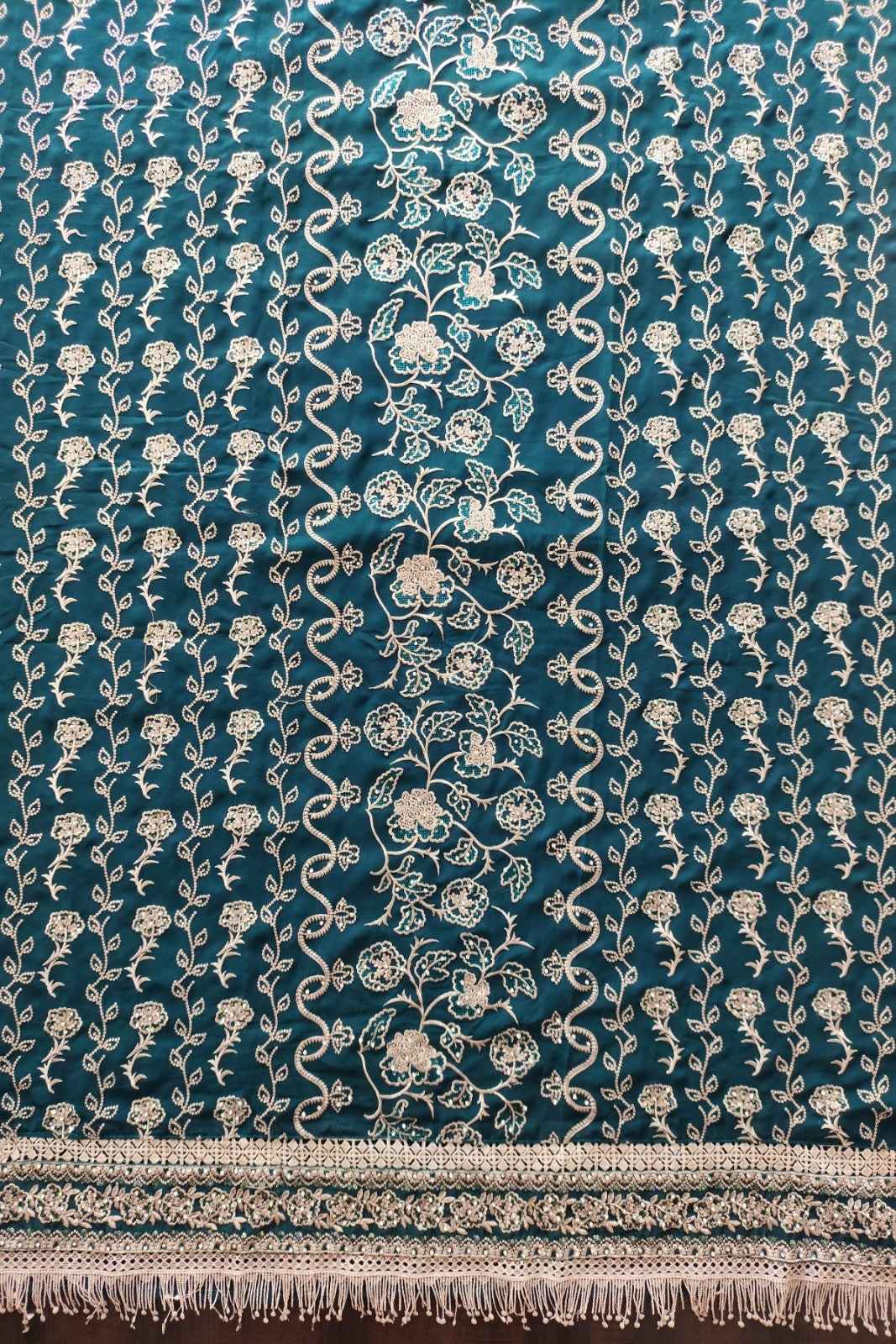 Peacock Blue Zardosi Unstitched Salwar Suit