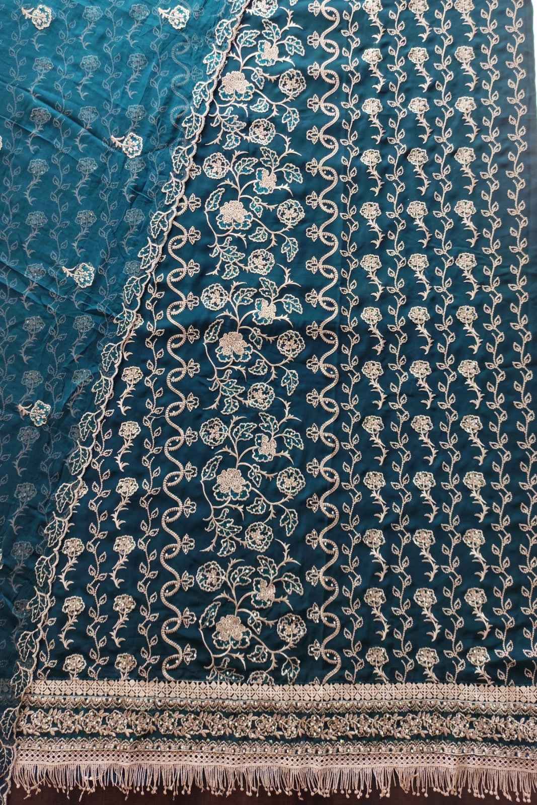 Peacock Blue Zardosi Unstitched Salwar Suit