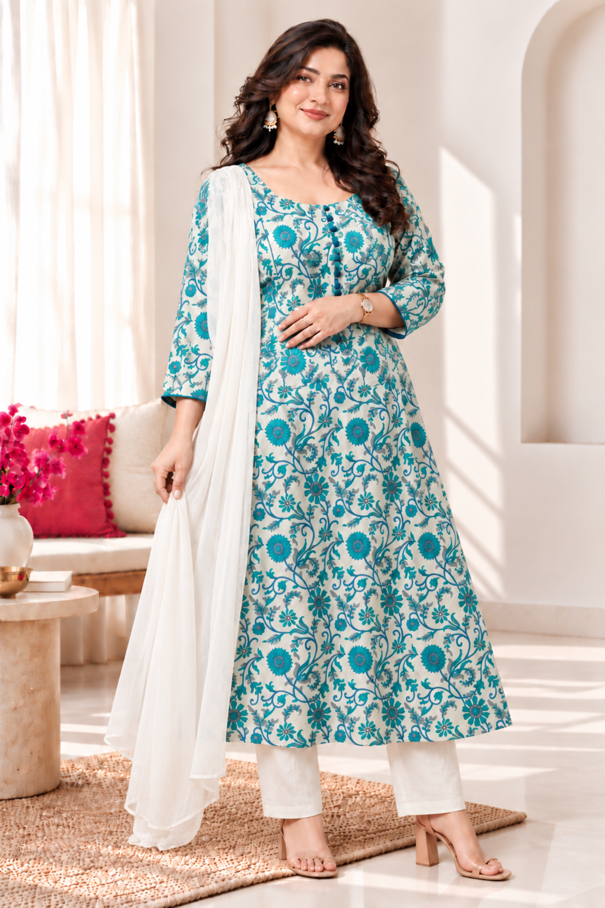Firozi Gulzar Cotton Anarkali Set