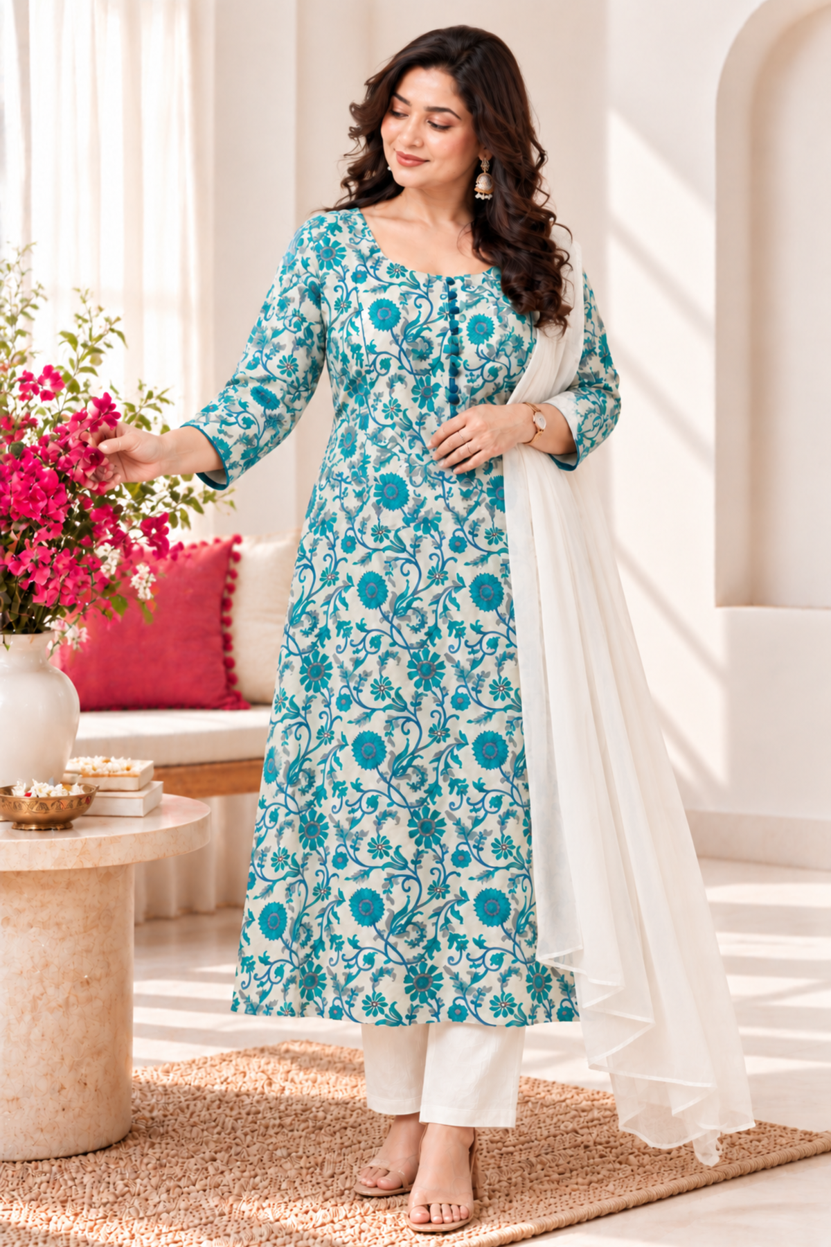 Firozi Gulzar Cotton Anarkali Set