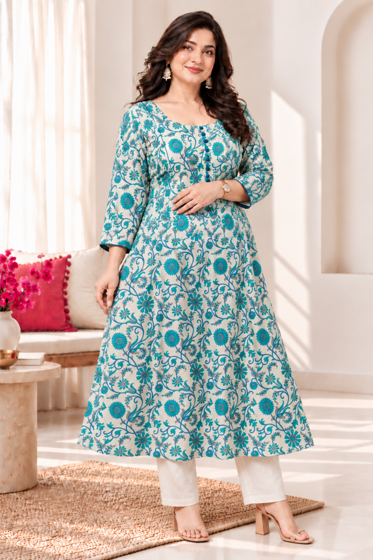 Firozi Gulzar Cotton Anarkali Set