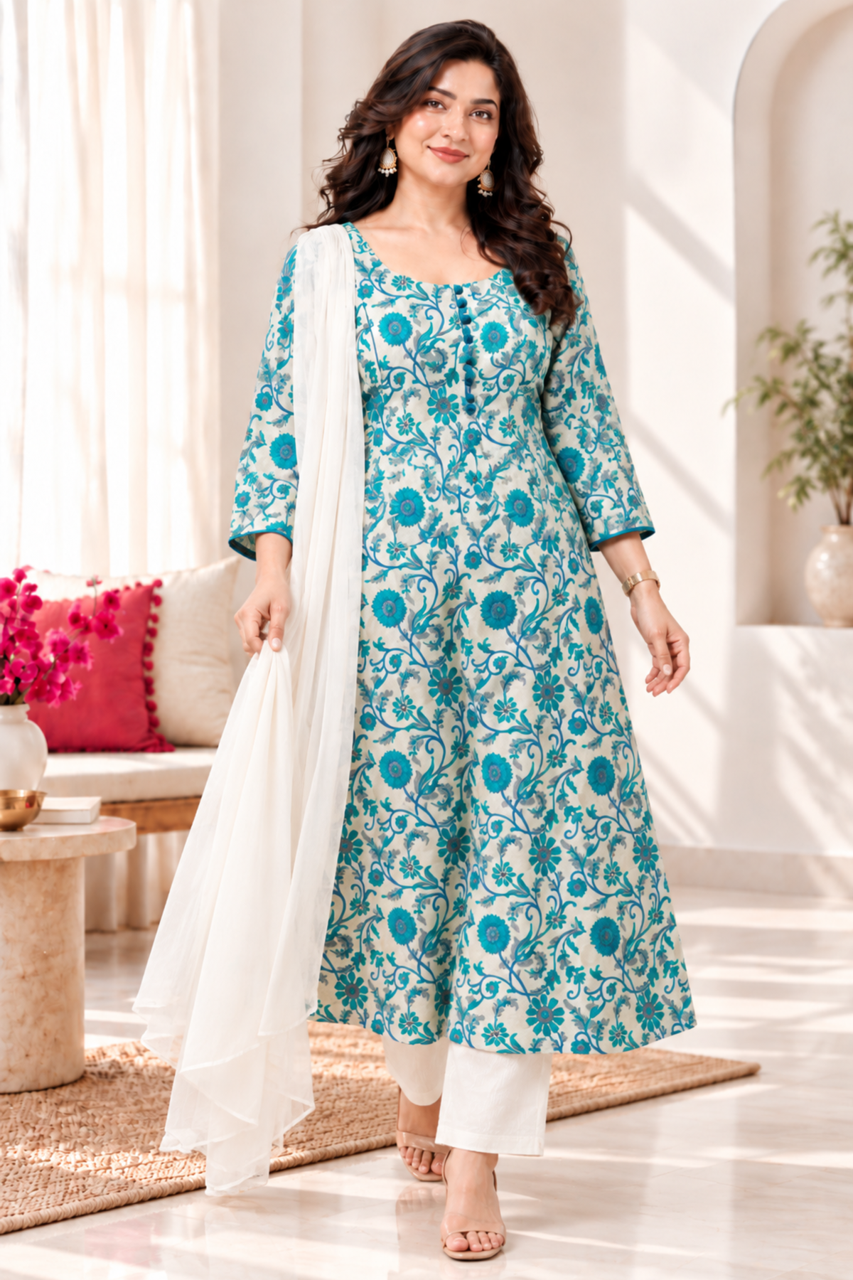 Firozi Gulzar Cotton Anarkali Set