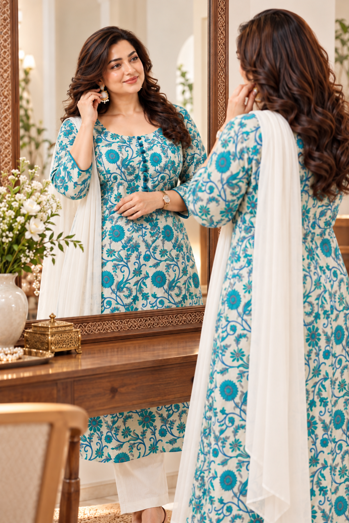Firozi Gulzar Cotton Anarkali Set