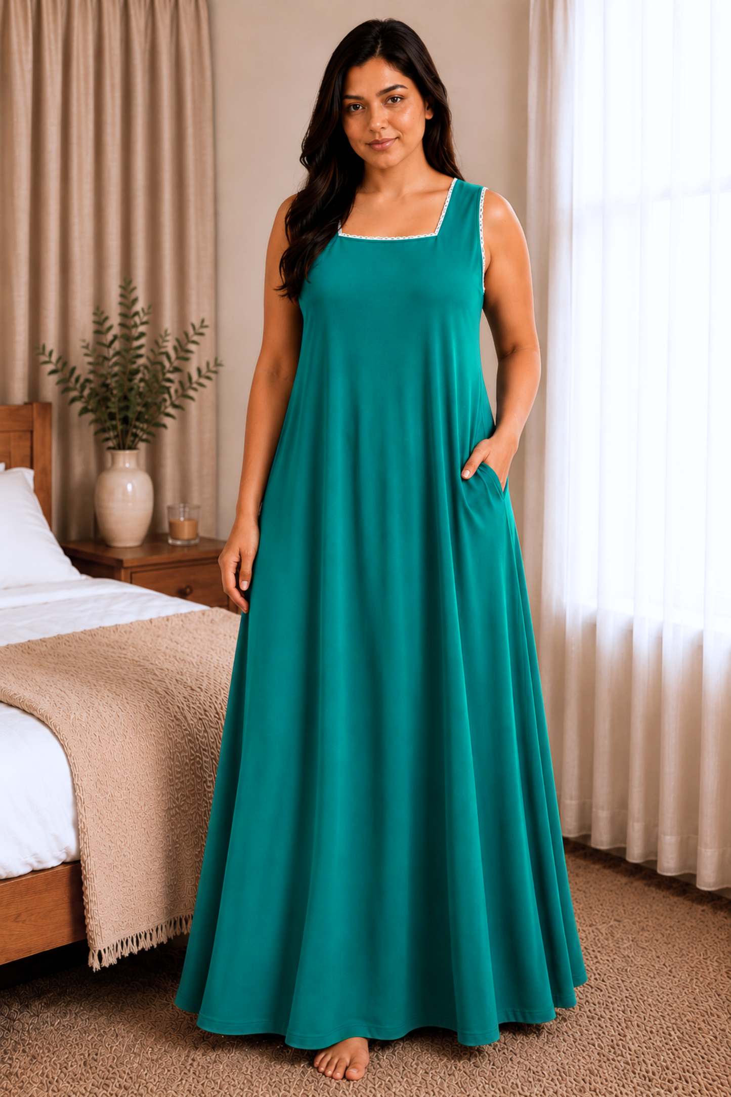 Fresh Firozi Rayon Night Gown