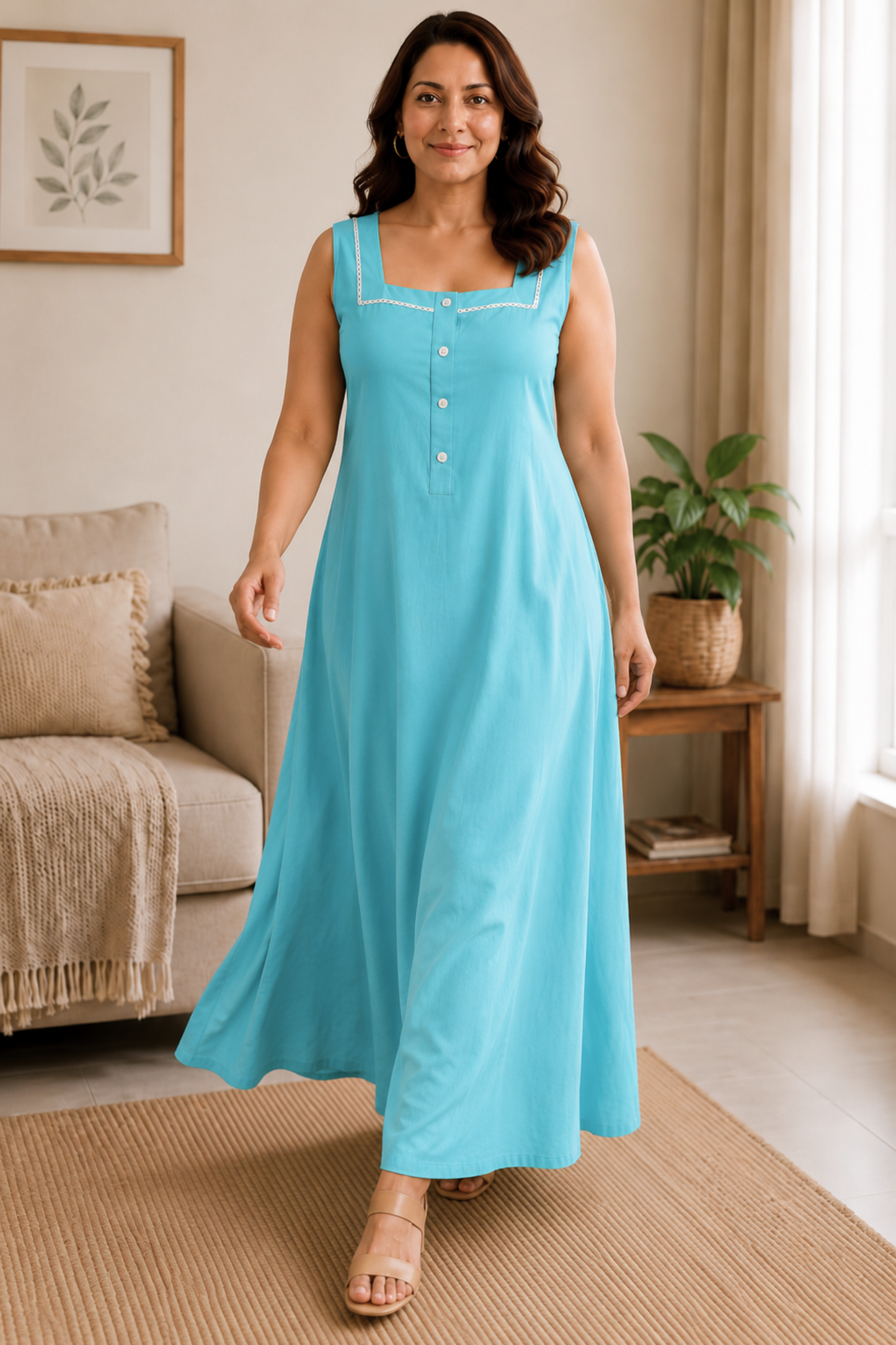 Sky Blue Rayon Night Gown