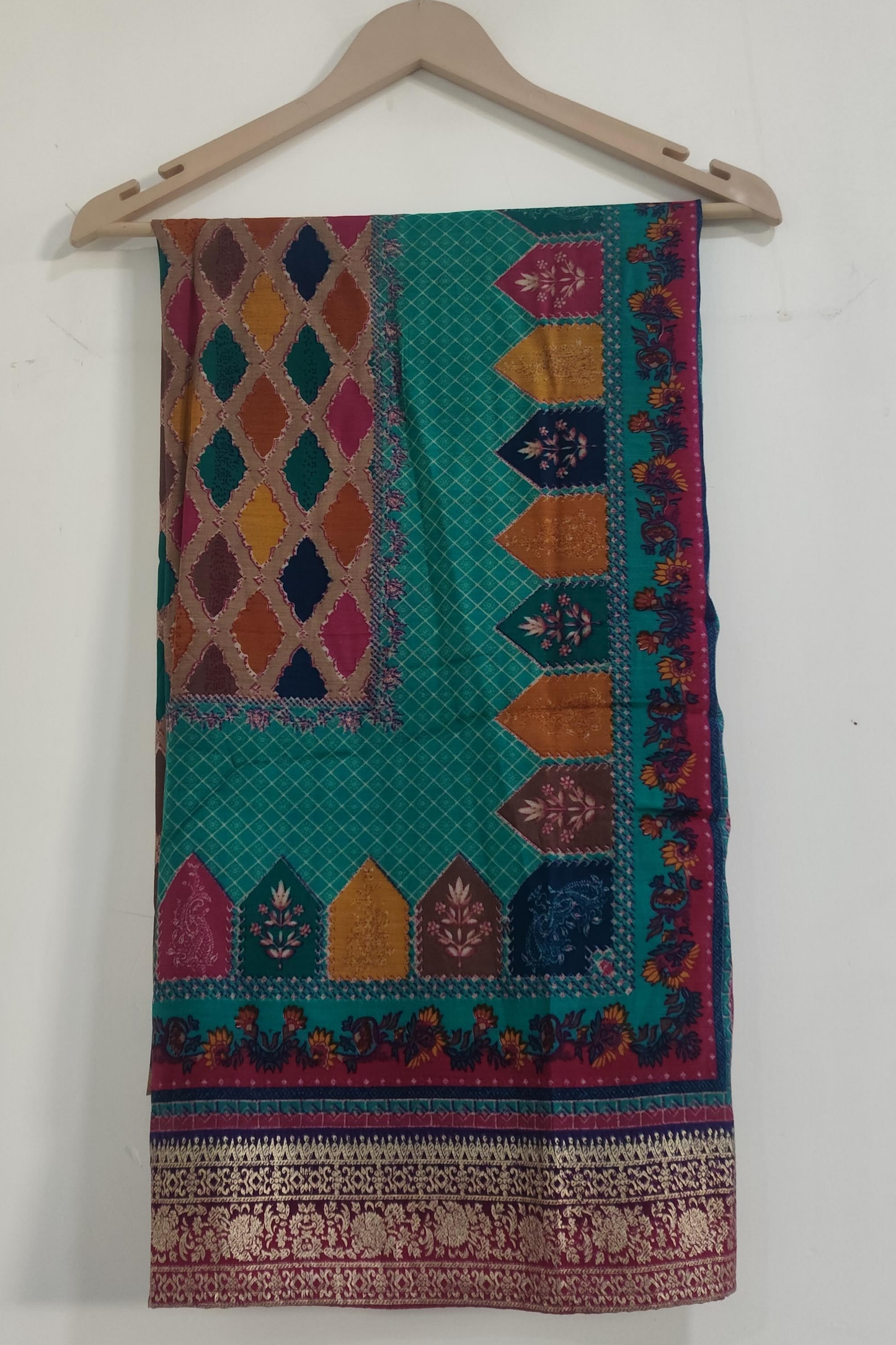 Firozi Traditional Print Silk Dupatta