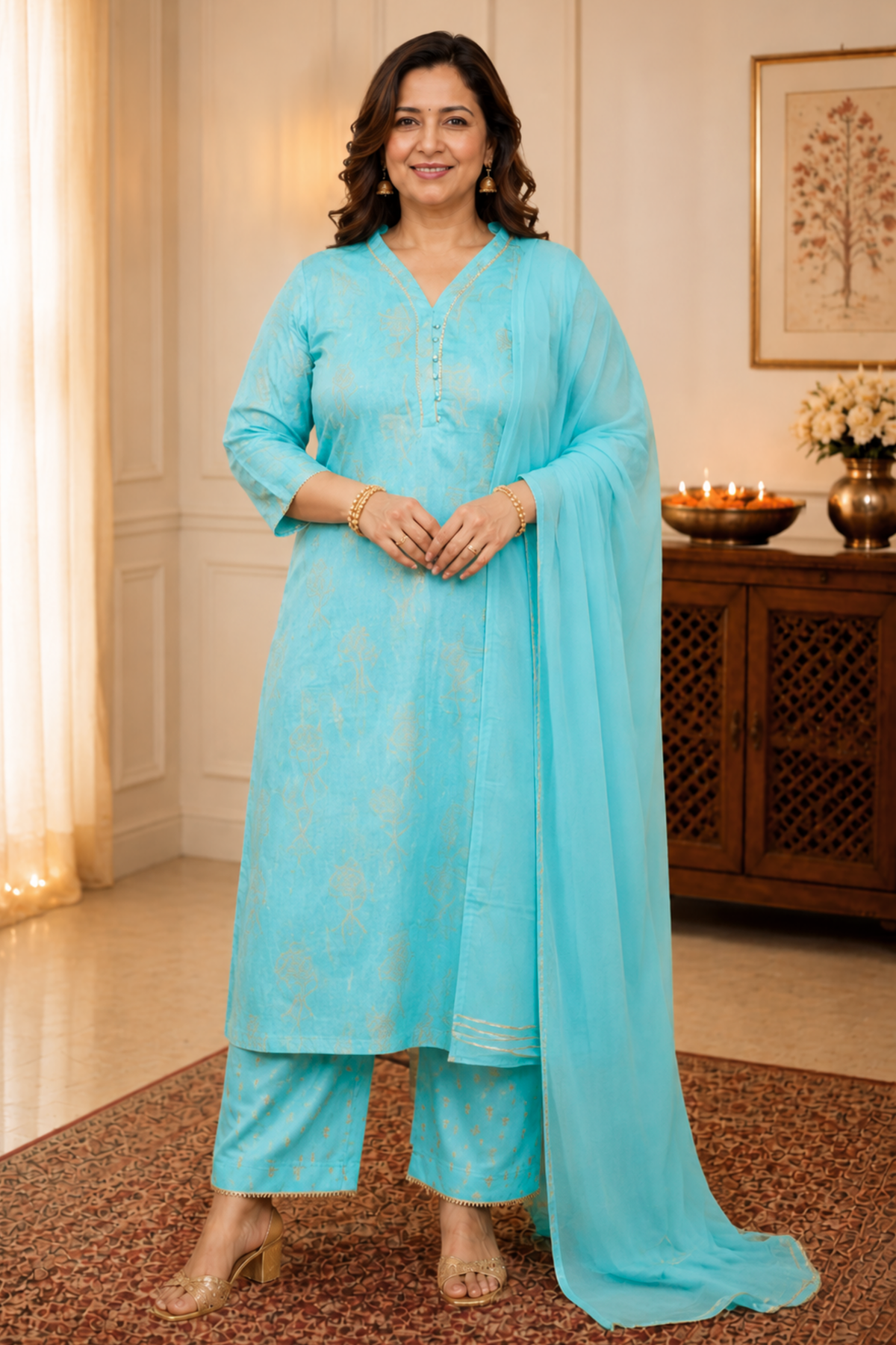 Firozi Foiled Co-ord Suit Set