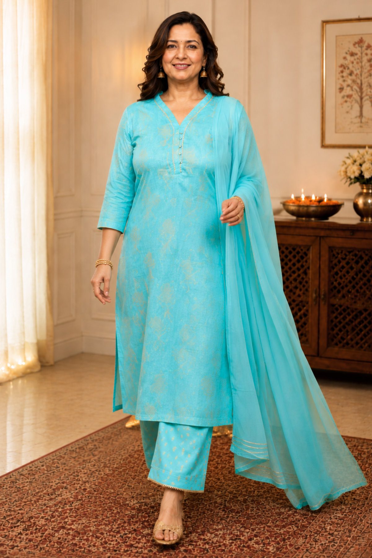 Firozi Foiled Co-ord Suit Set