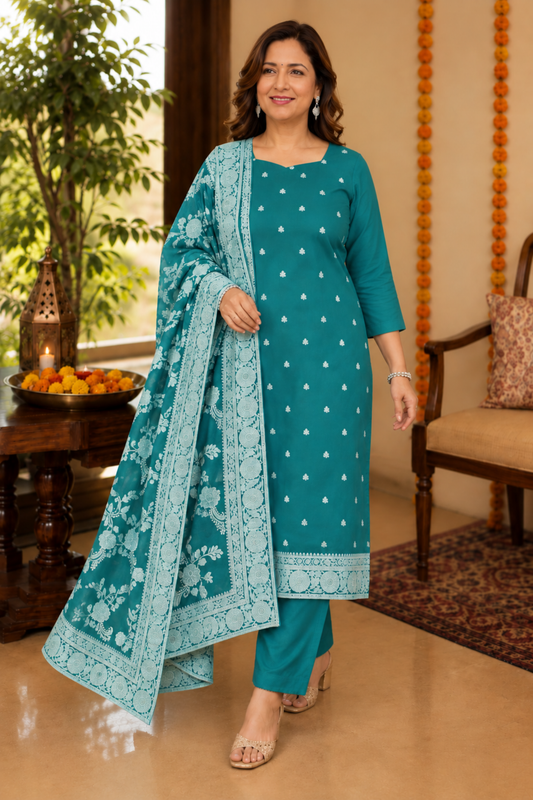 Firozi Fusion Crepe Suit Set