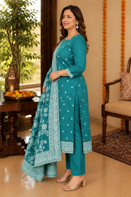 Firozi Fusion Crepe Suit Set