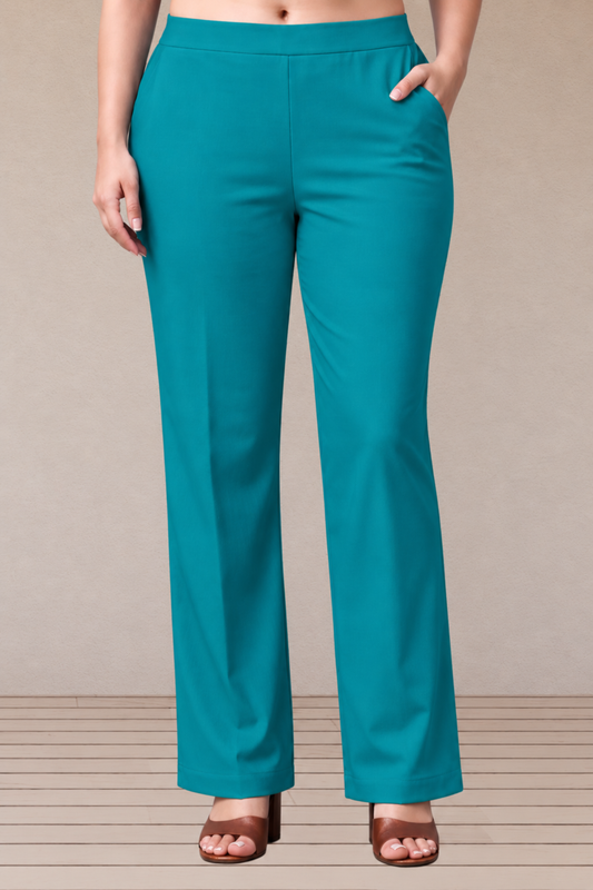 Firozi Lycra Slub Pants