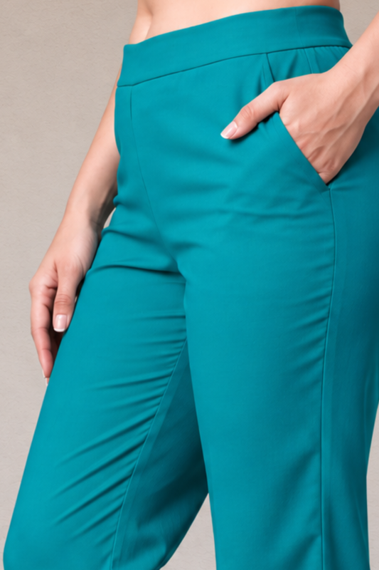 Firozi Lycra Slub Pants