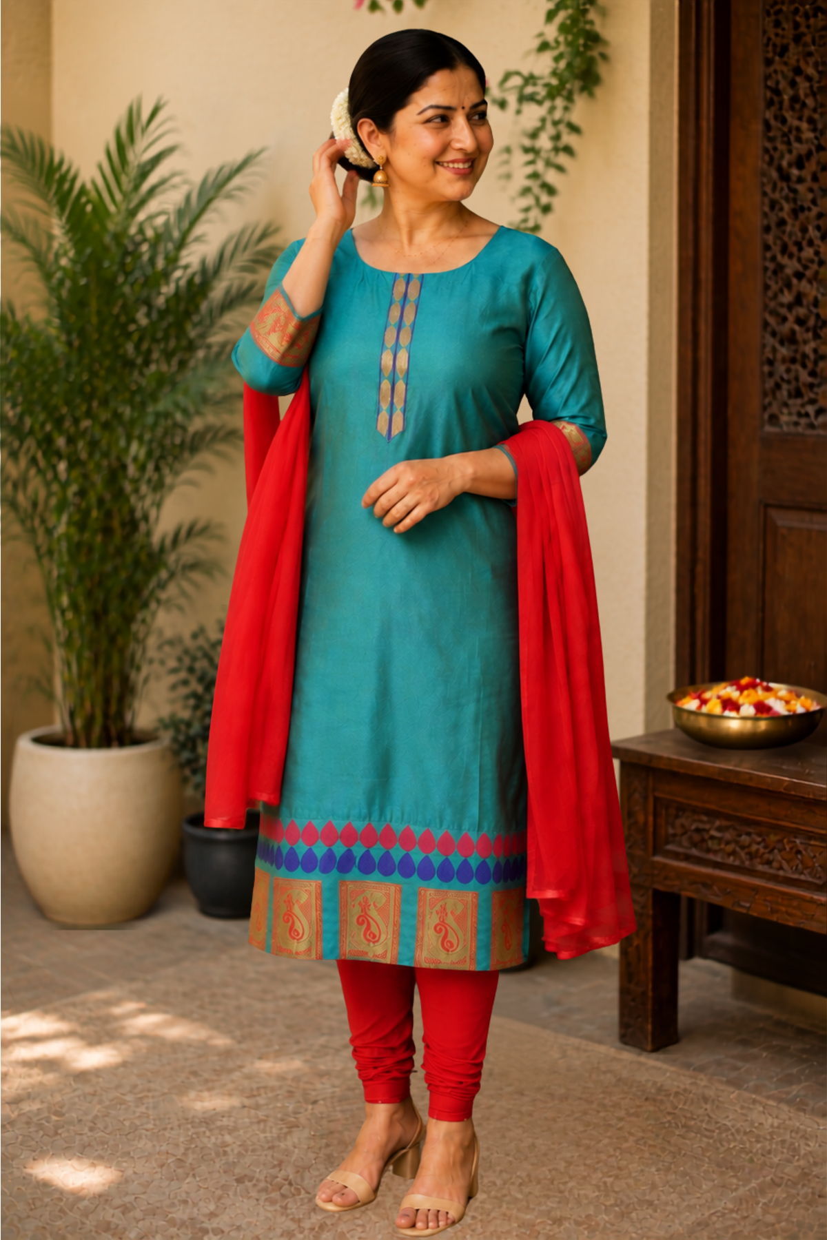 Firozi Radiance Churidar Suit Set