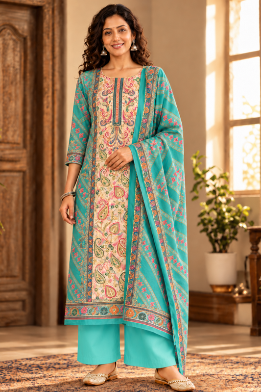 Firozi Sharbat Fancy Suit With Aari Work
