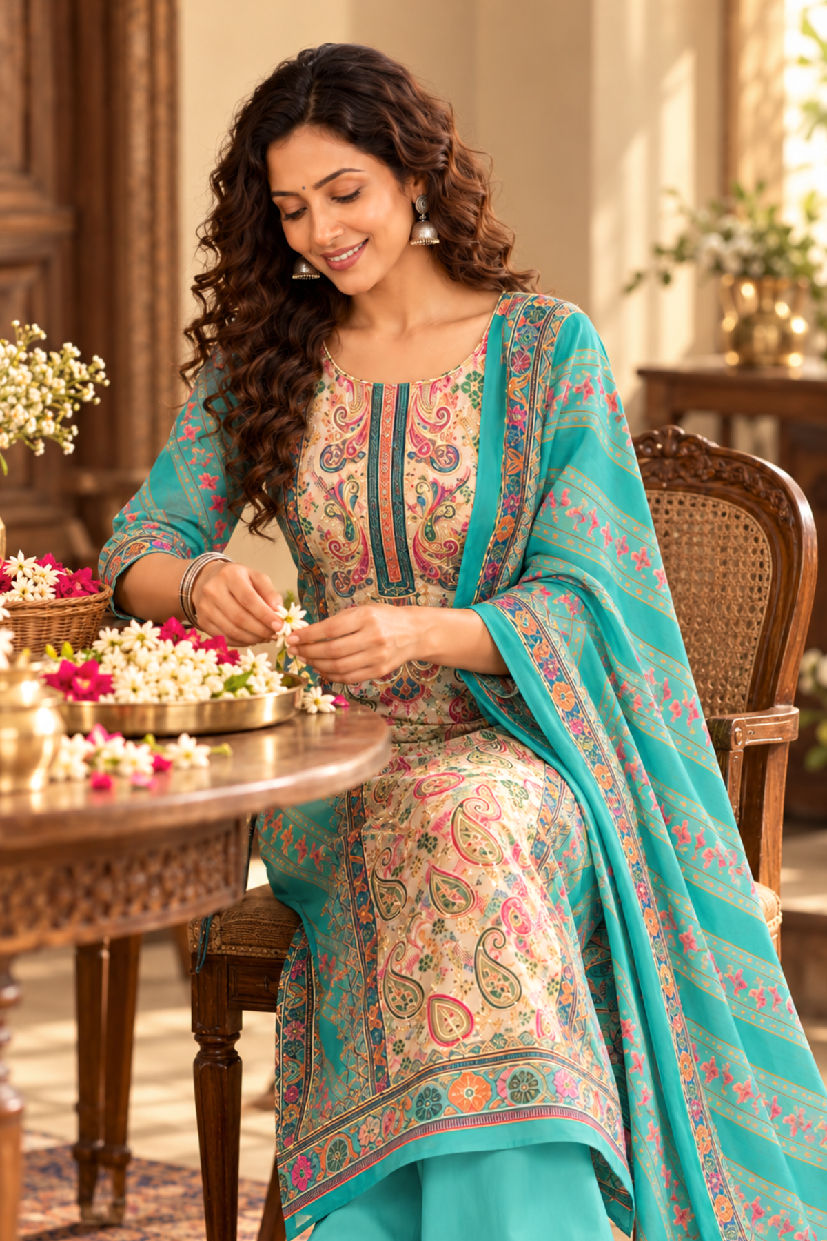 Firozi Sharbat Fancy Suit With Aari Work