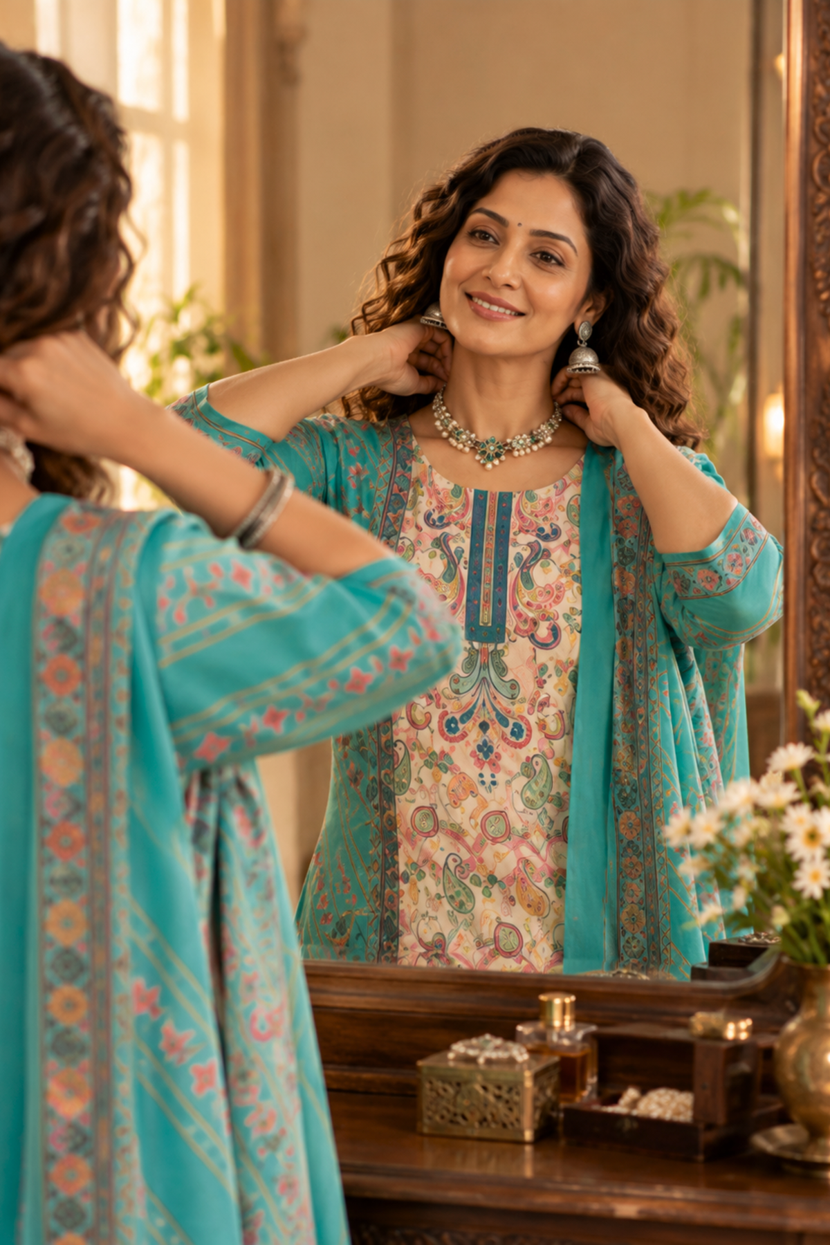 Firozi Sharbat Fancy Suit With Aari Work