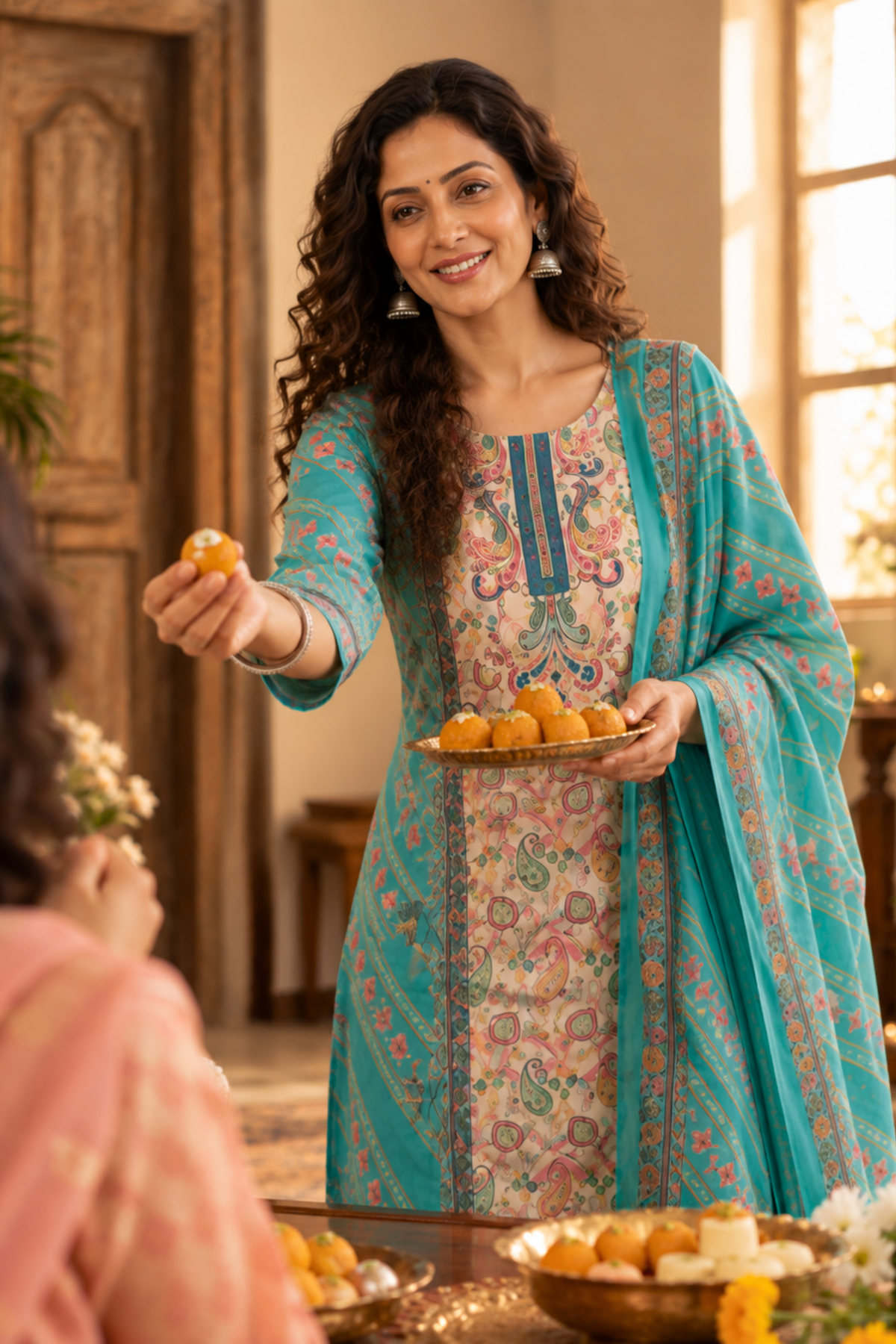 Firozi Sharbat Fancy Suit With Aari Work