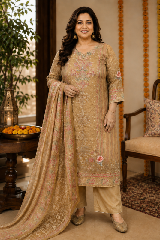Fiza-e-Noor Muslin Suit with Aari Work