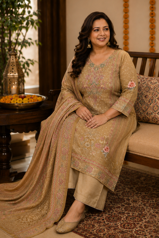 Fiza-e-Noor Muslin Suit with Aari Work