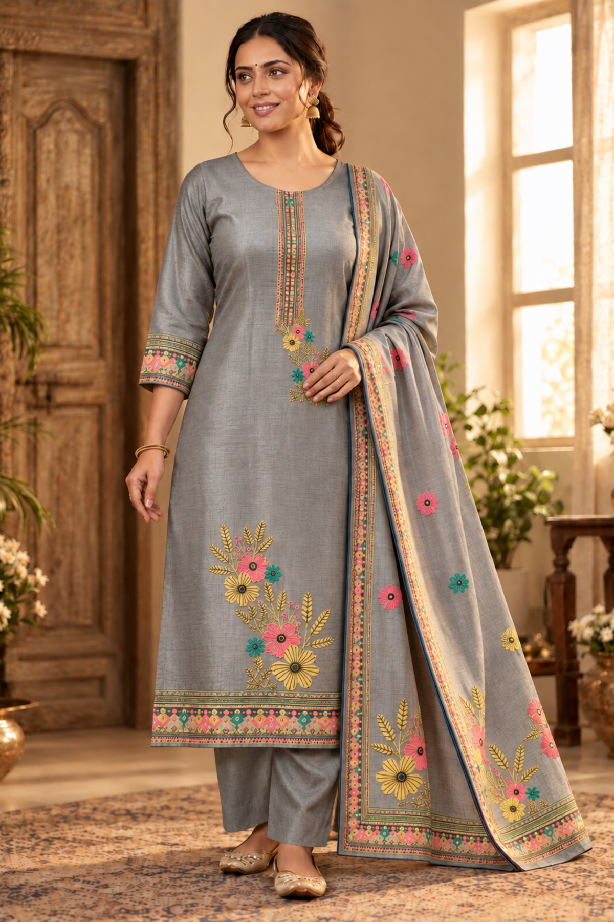 Smoky Gulab Fancy Suit With Aari Work