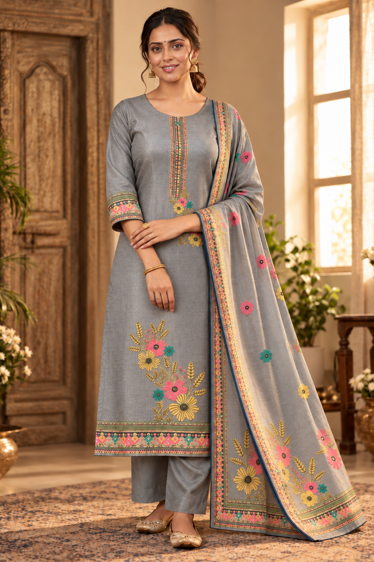 Smoky Gulab Fancy Suit With Aari Work