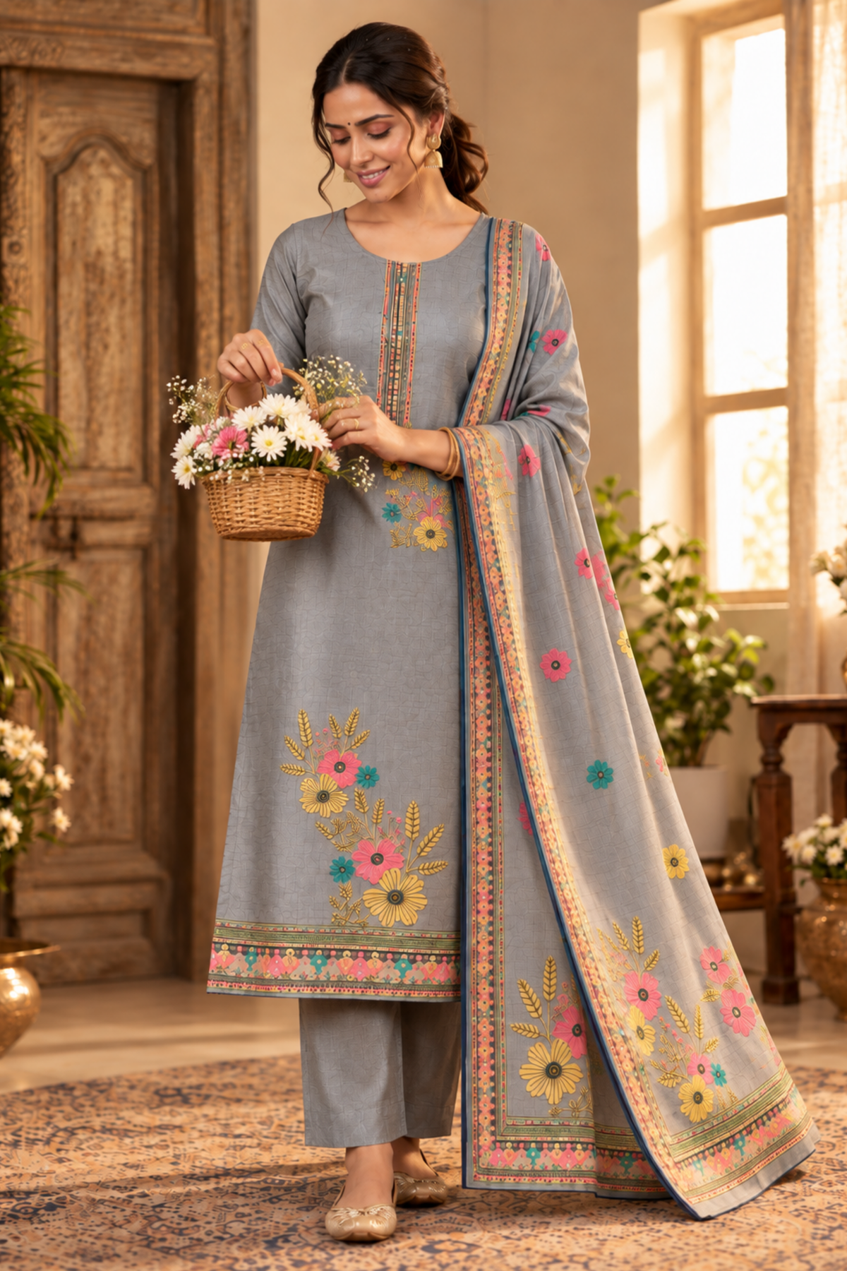 Smoky Gulab Fancy Suit With Aari Work