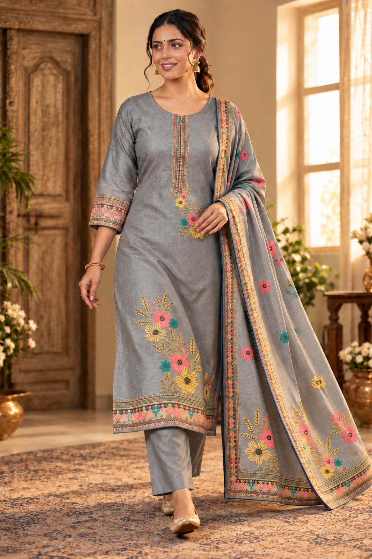 Smoky Gulab Fancy Suit With Aari Work