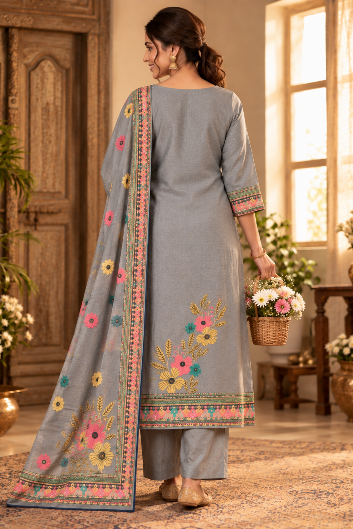 Smoky Gulab Fancy Suit With Aari Work