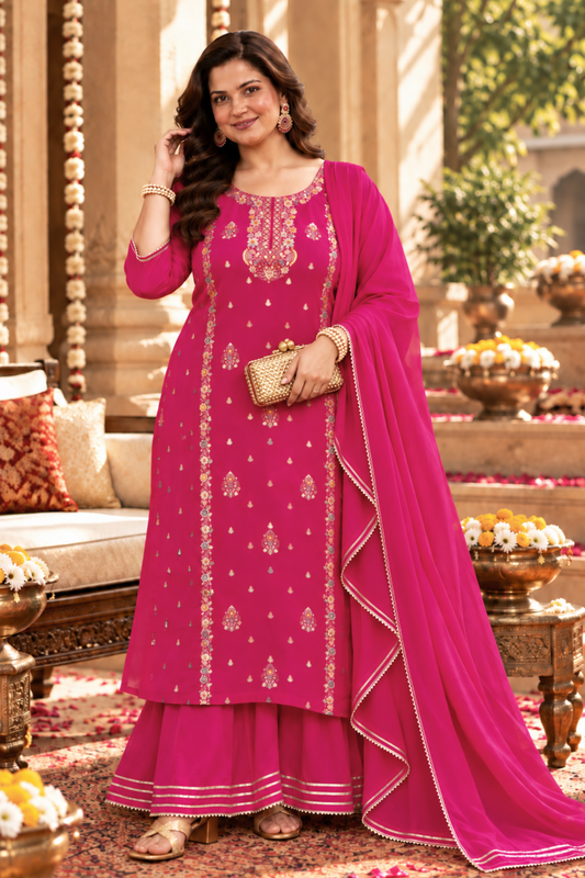 Flaming Magenta Fancy Sharara Suit