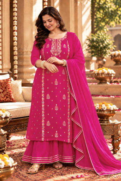 Flaming Magenta Fancy Sharara Suit