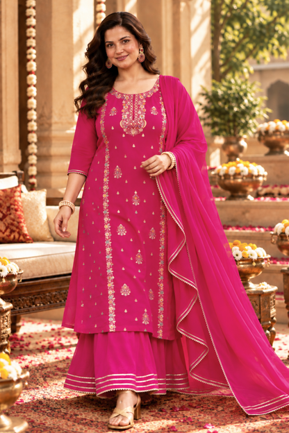 Flaming Magenta Fancy Sharara Suit