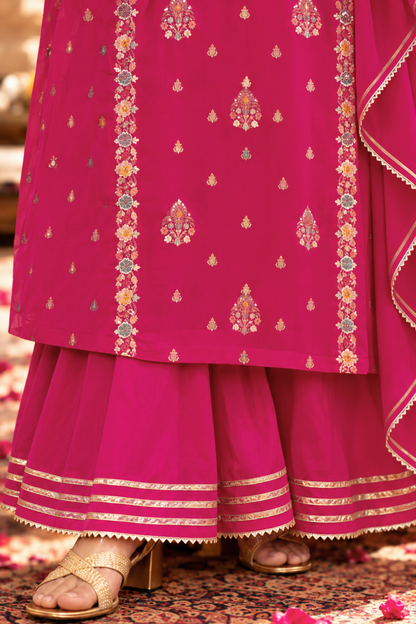 Flaming Magenta Fancy Sharara Suit