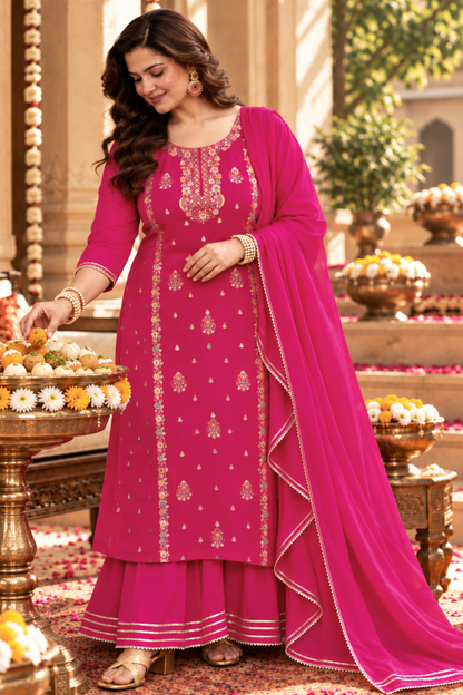 Flaming Magenta Fancy Sharara Suit