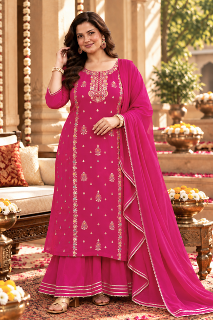 Flaming Magenta Fancy Sharara Suit