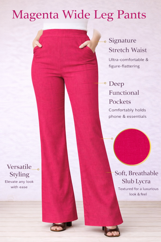 Magenta Wide Leg Slub Pants