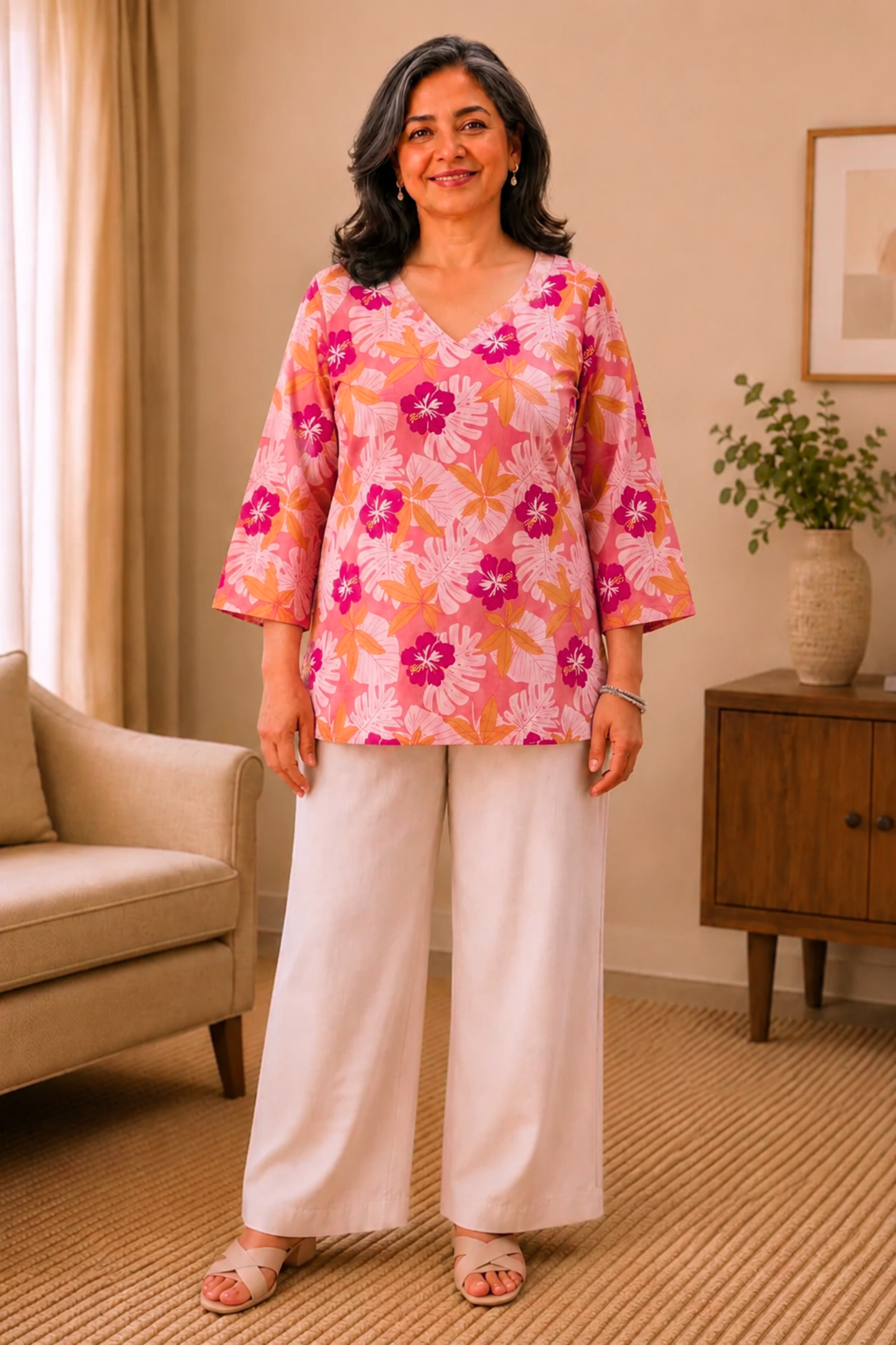 Floral Rose Elegance Short Kurta