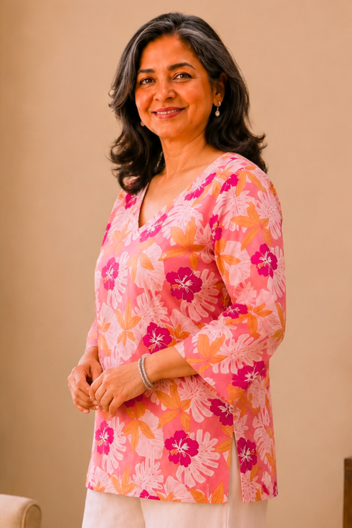 Floral Rose Elegance Short Kurta