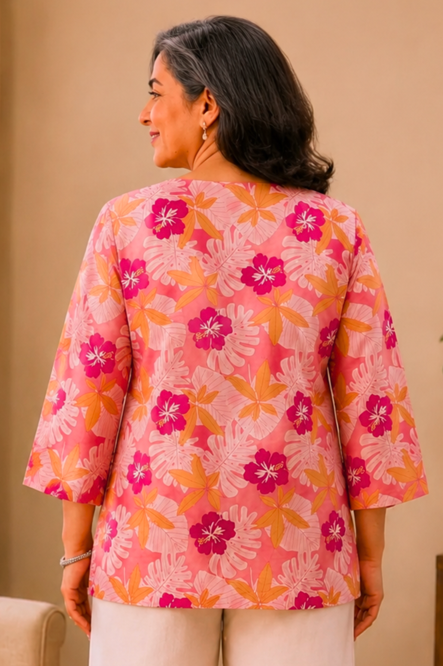 Floral Rose Elegance Short Kurta