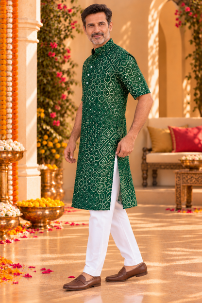 Emerald Green Foiled Bandhani Kurta
