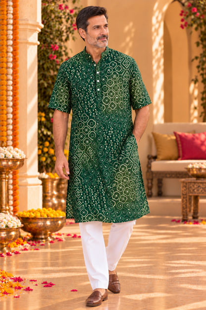 Emerald Green Foiled Bandhani Kurta