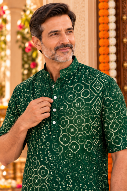 Emerald Green Foiled Bandhani Kurta
