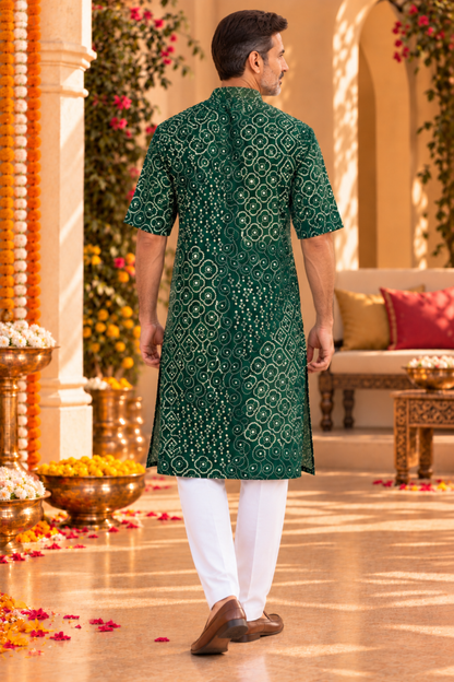 Emerald Green Foiled Bandhani Kurta