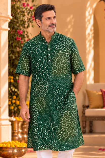 Emerald Green Foiled Bandhani Kurta