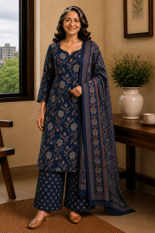 Forever Indigo Cotton Straight Suit
