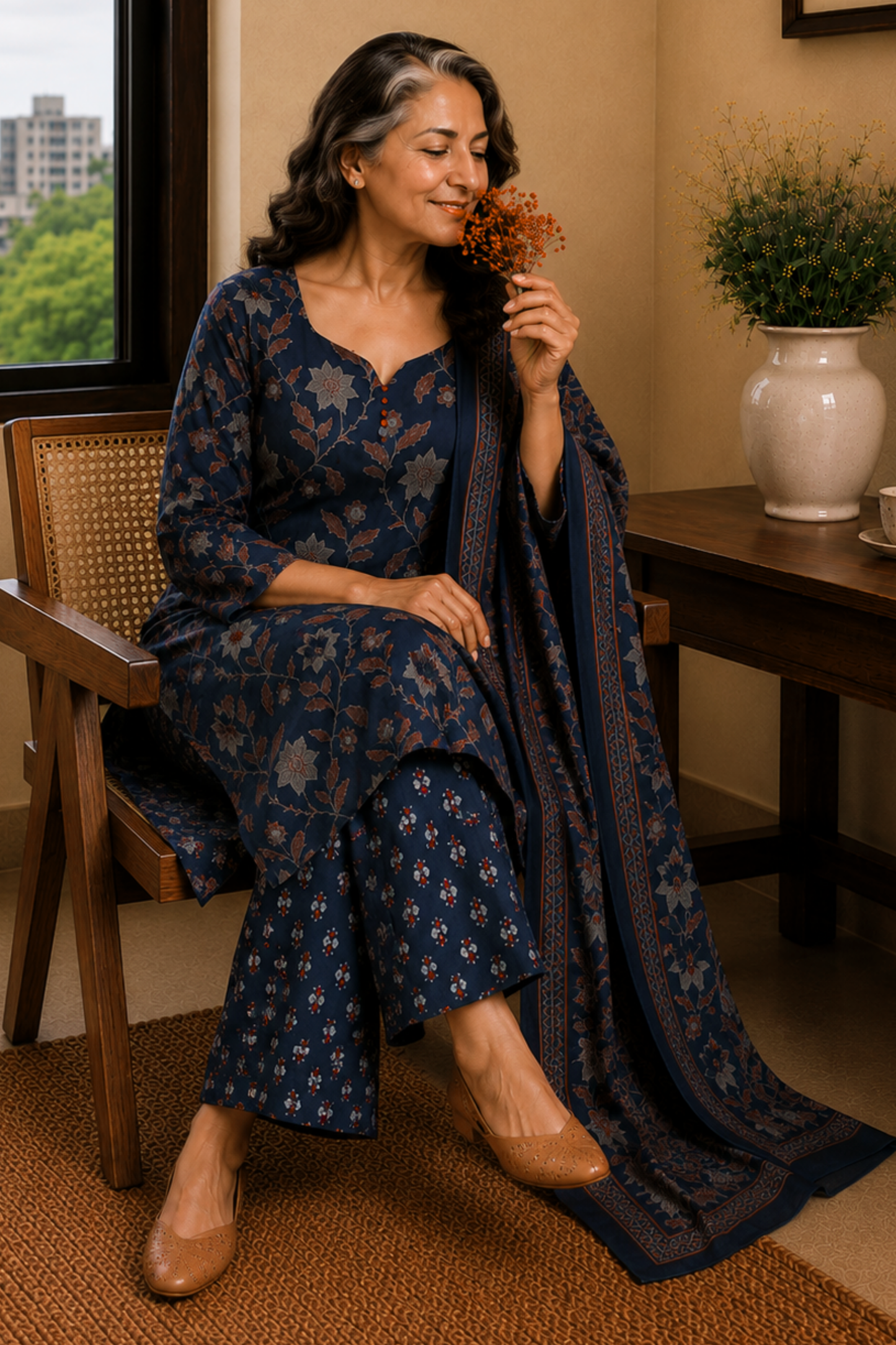 Forever Indigo Cotton Straight Suit