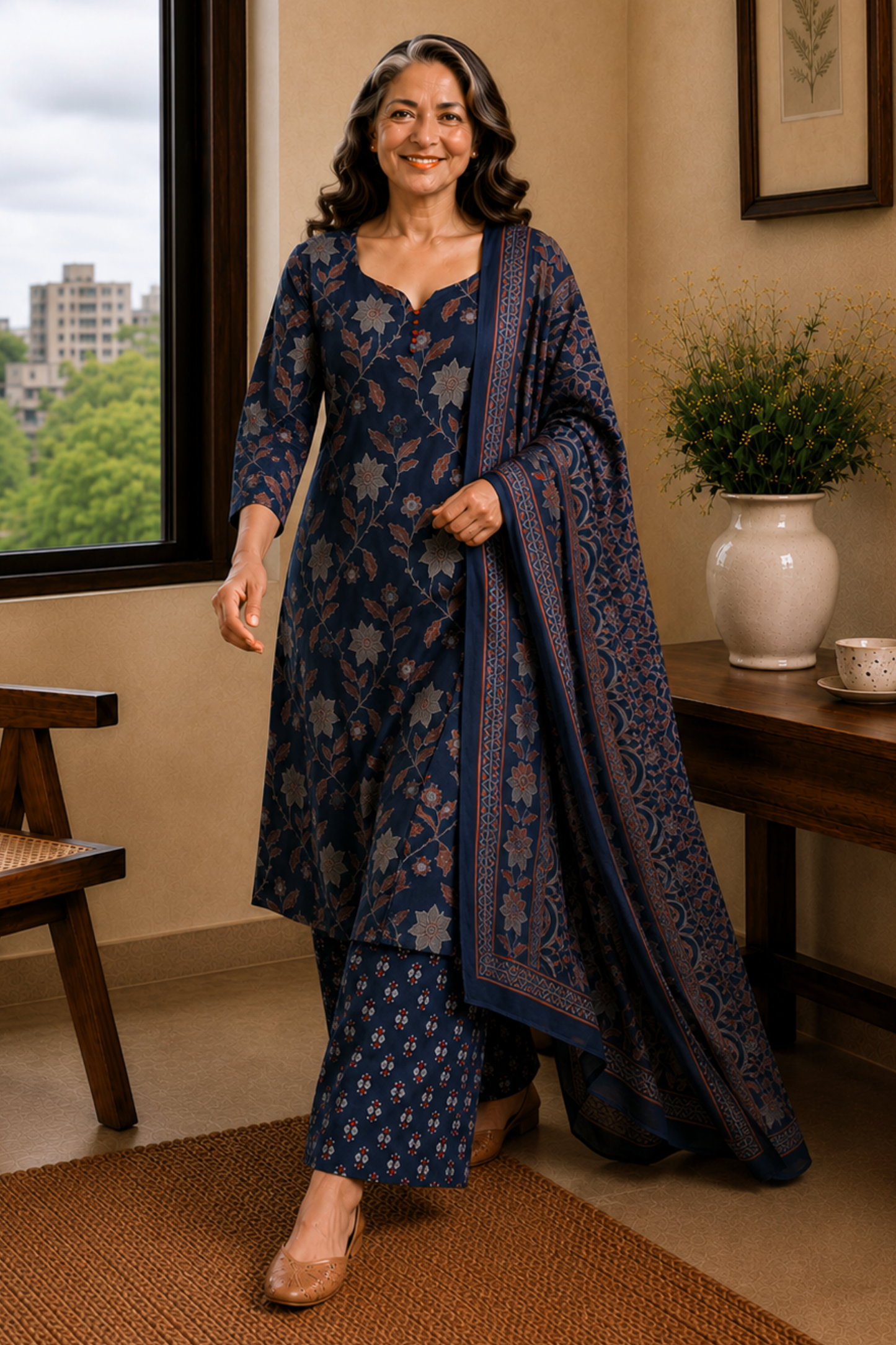 Forever Indigo Cotton Straight Suit