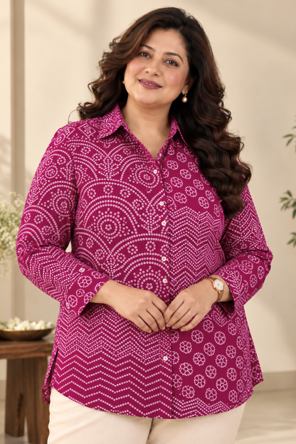 Fuchsia Bandhani Printed Collared Shirt